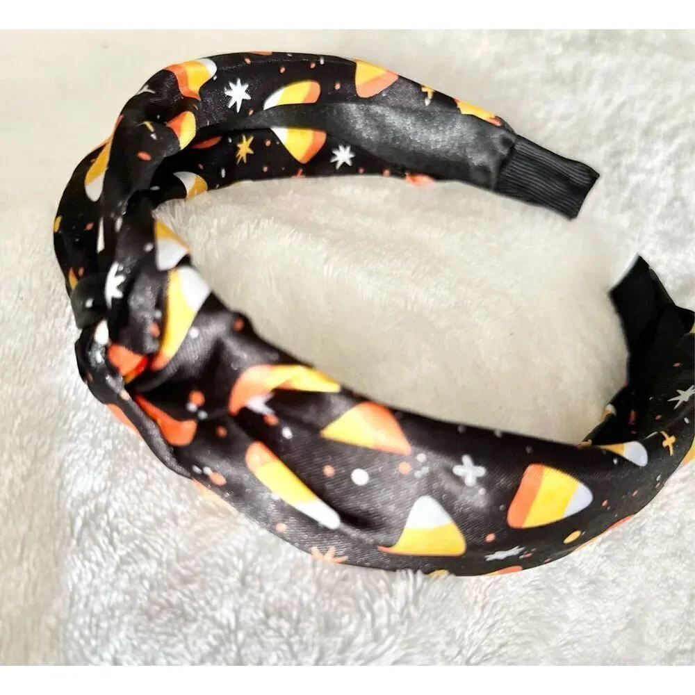 Black candycorn satin Halloween headband